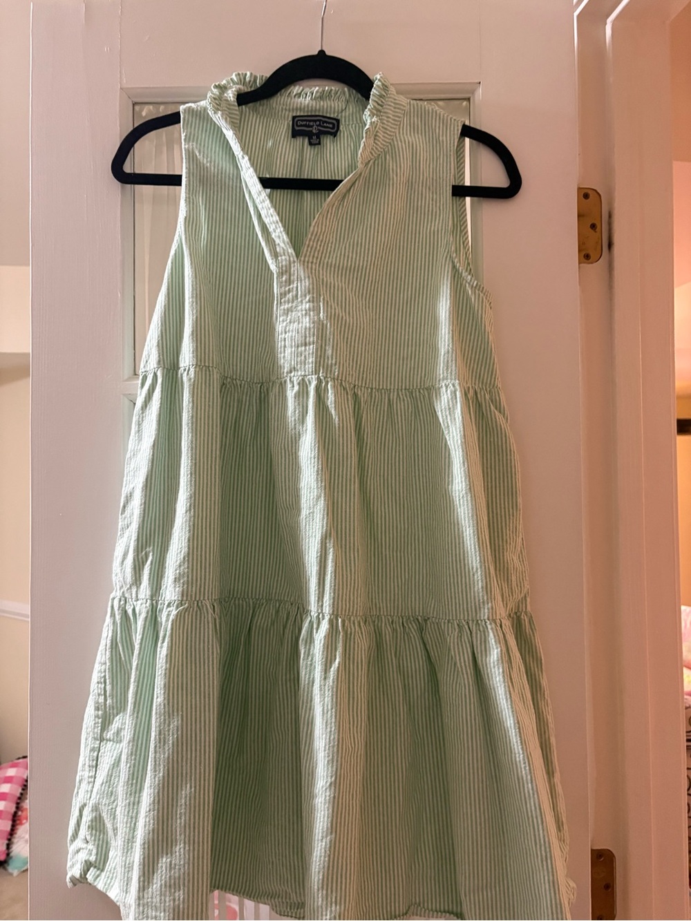 Duffield Lane Sleeveless Ruffle Neck Tiered Dress - Mint Stripe